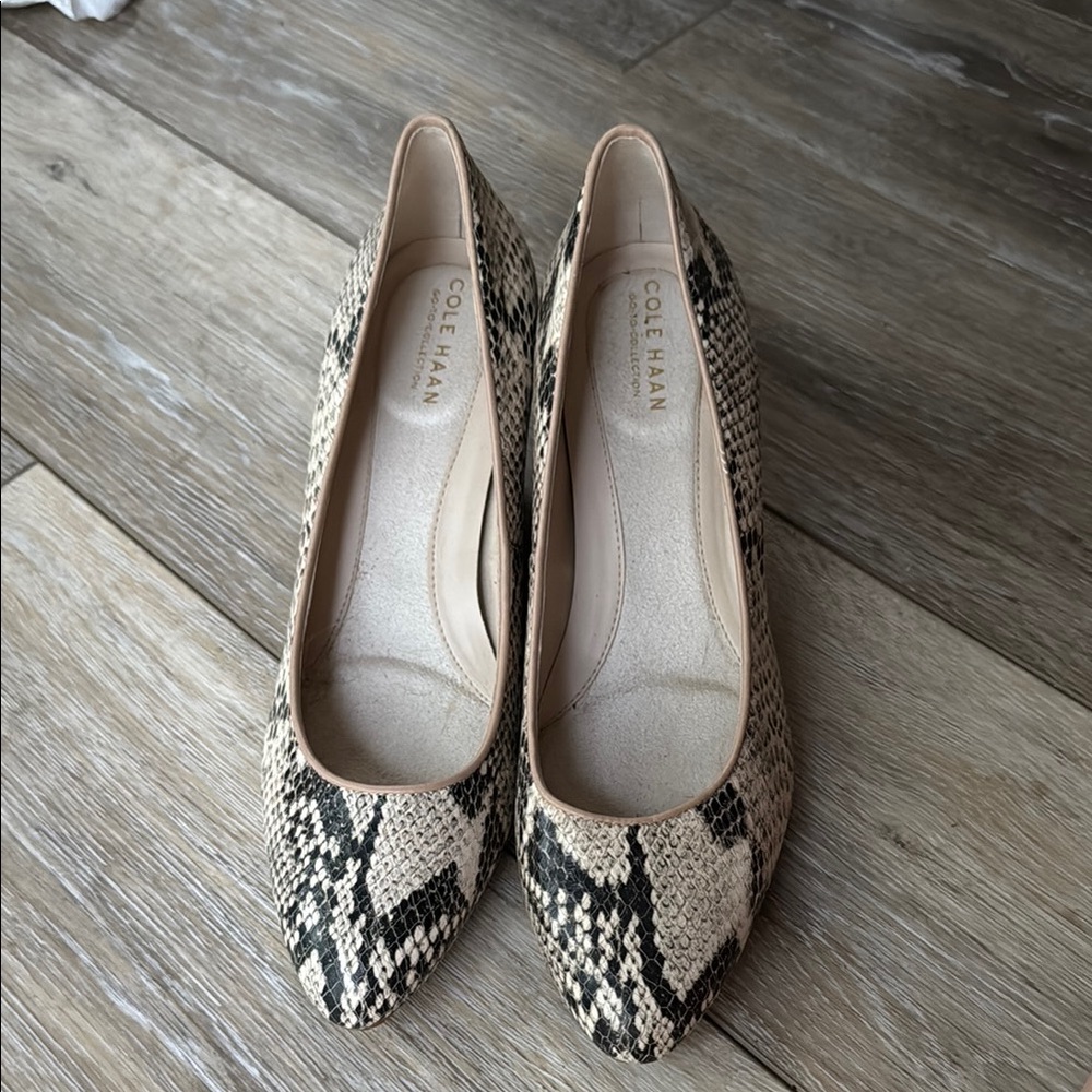 Cole Haan Roccia Grand Snake Print Leather SlipOn Pointed Toe Wedge Shoes sz